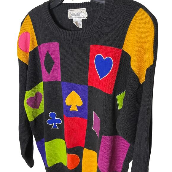 Retro 90s Santoria Sweater | Bright Colors | Vintage 1992 | Size Large - Picture 2 of 4